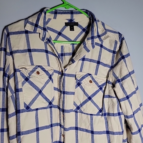 J Crew BoyFit Flannel Shirt Blue/White Window Pane Long Sleeve Women's Size 10 - Picture 4 of 9